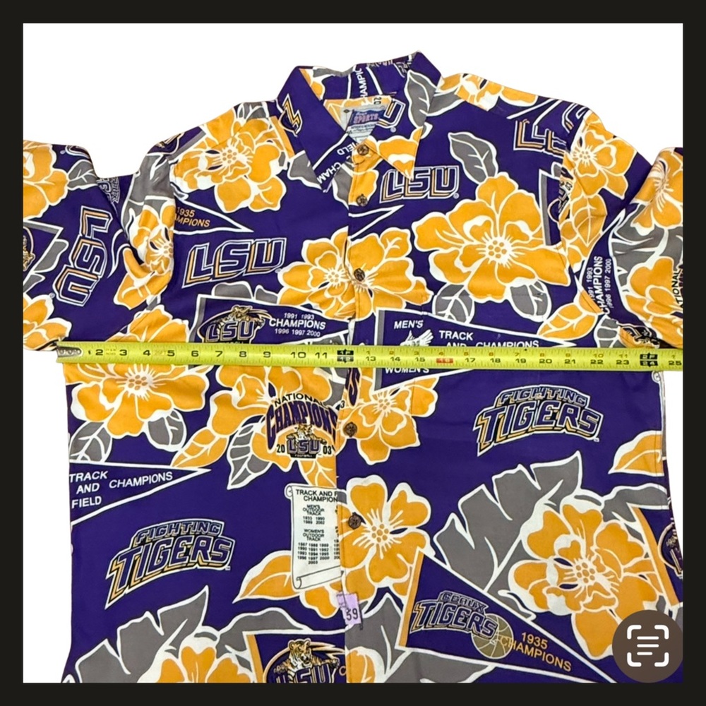 LSU Tigers REYN SPOONER Floral Hawaiian Shirt NATIONAL CHAMPIONS Mens Size L Y2K - Picture 6 of 13